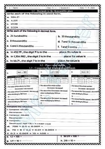 Decimals Worksheet: Place Value, Composing, Decomposing