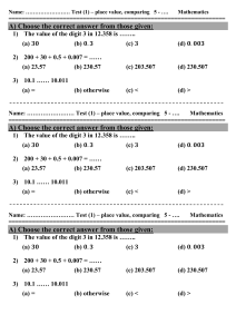 Place Value & Comparing Numbers Test