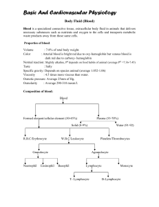 Blood Physiology: Composition, Function, and Formation