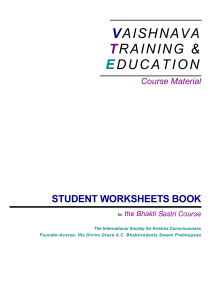 Bhakti Sastri Course Student Worksheets Book