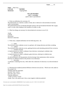 Corrosion Pre-Lab Worksheet