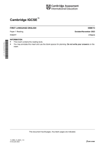 Cambridge IGCSE English Paper 1 Reading Insert