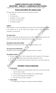 Language Registers: Communication Studies Module