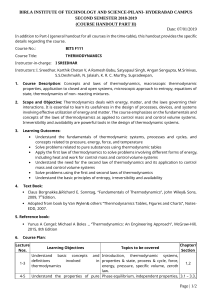 Thermodynamics Course Handout - BITS Pilani