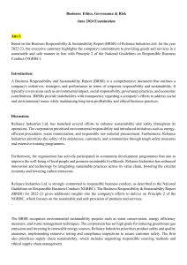 Business Ethics Exam: Reliance & Ethical Dilemmas