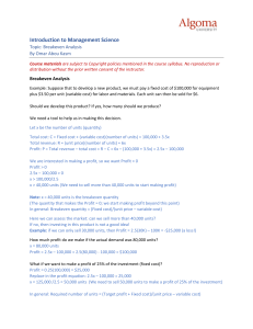 Breakeven Analysis: Management Science Course Material