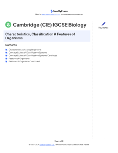 IGCSE Biology: Characteristics, Classification & Features of Organisms