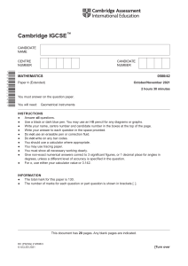 Cambridge IGCSE Math Exam Paper 0580/42 Oct/Nov 2021