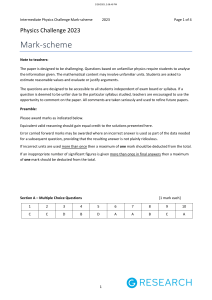 Intermediate Physics Challenge Mark Scheme 2023