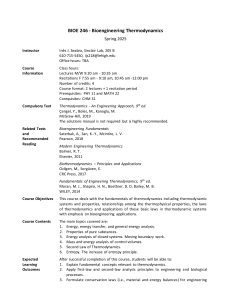 Bioengineering Thermodynamics Course Syllabus