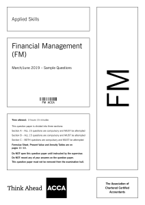 ACCA FM Exam Paper: Financial Management Sample Questions