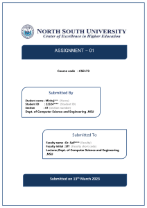 CSE173 Assignment Cover Page - North South University