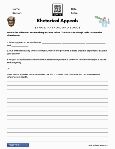 Rhetorical Appeals Worksheet: Ethos, Pathos, Logos