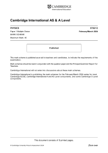 Cambridge AS & A Level Physics 9702/12 Mark Scheme