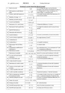 Current Electricity Formulas Sheet