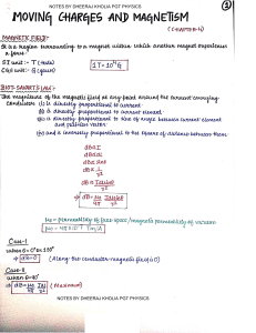 Moving Charges & Magnetism Notes