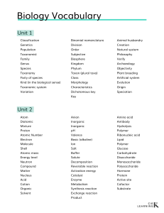 Biology Vocabulary List: Units 1-10