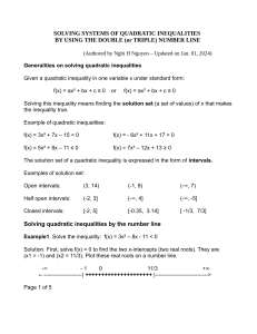 Solving Quadratic Inequalities with Number Lines