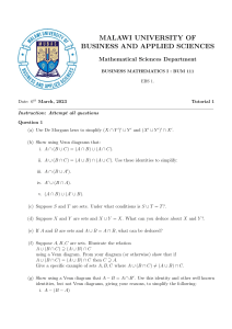 Business Mathematics I Tutorial: Sets, Inequalities, Functions