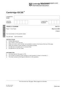 IGCSE Travel & Tourism Exam Paper 2020