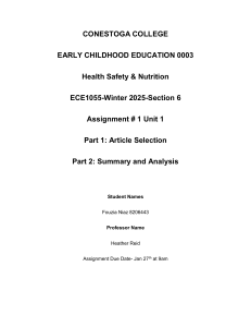 ECE Assignment: Health, Safety & Nutrition