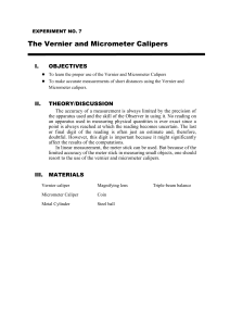 Vernier & Micrometer Calipers Lab Manual