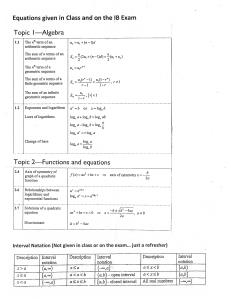 IB Math Formulas & Interval Notation Reference Sheet