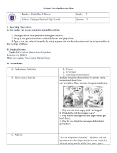 Bias vs Prejudice Lesson Plan for Grade 9