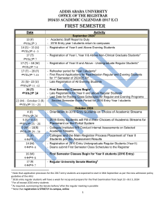 Addis Ababa University 2024/25 Academic Calendar