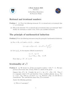 Real Analysis Tutorial: Rational Numbers, Induction, Irrationality