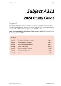 Subject A311 Study Guide 2024