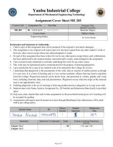 ME 203 Engineering Statics Assignment Cover Sheet