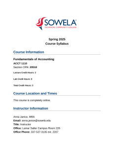 Fundamentals of Accounting Course Syllabus