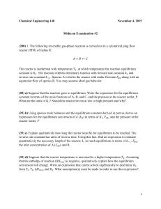 Chemical Engineering Midterm Exam: Reactor Design