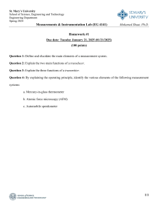 Engineering Homework: Measurement Systems & Instrumentation