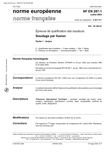 NF EN 287-1: Qualification des soudeurs - Soudage acier