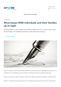 HNWI Financial Concerns: Tax, Estate Planning, Wealth Transfer