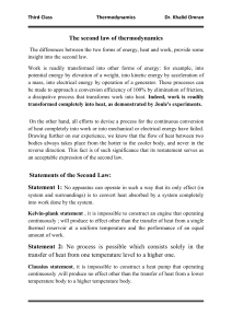 Thermodynamics: Second Law, Heat Engines, Carnot Cycle