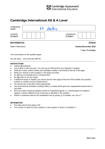 A Level Mathematics Mechanics Exam Paper