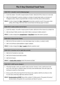 Chemical Food Tests Worksheet