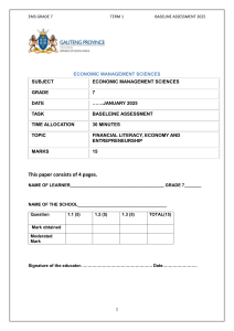 Grade 7 EMS Baseline Assessment: Financial Literacy & Economy