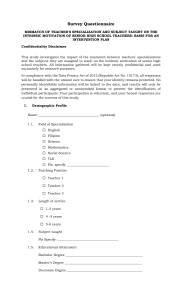 Teacher Specialization Mismatch Survey