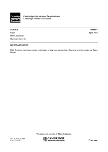 Cambridge Primary Science Mark Scheme 0846/01