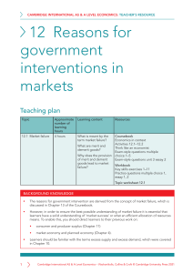 Government Interventions in Markets: Teacher's Resource