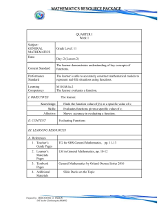 General Mathematics Lesson Plan: Evaluating Functions