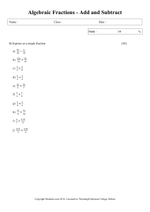 Algebraic Fractions: Add & Subtract Worksheet