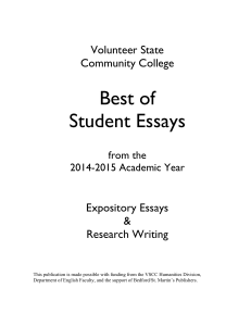 Best Student Essays: Volunteer State Community College