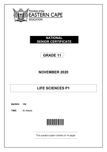 Grade 11 Life Sciences Exam Paper - November 2020