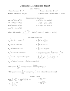 Calculus II Formula Sheet: Integrals, Trig, Series, Limits