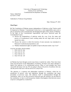 Constitutional Developments in Pakistan: Judiciary & Coups
